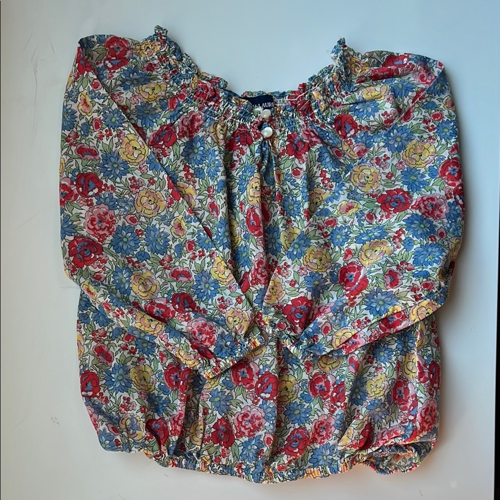 Ralph Lauren Red and Pink Ruffled 3/4 Sleeve Blouse